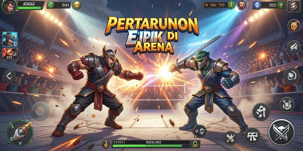 Screenshot utama ADG62 menunjukkan karakter berduel dengan penuh aksi.
