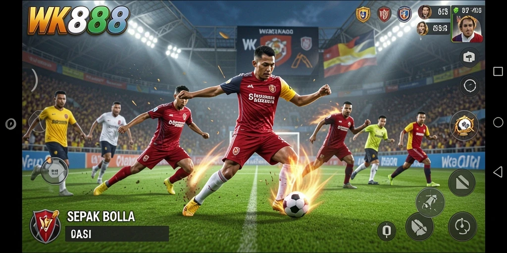 Tampilan gameplay WWK888 yang mendebarkan saat pertandingan sepak bola.